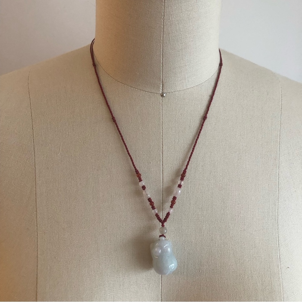 Jade Zodiac Year of Pig Boar Pendant Necklace Red